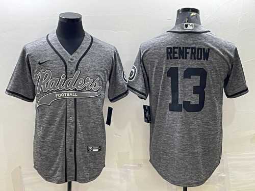 Mens Las Vegas Raiders #13 Hunter Renfrow Gray With Patch Cool Base Stitched Baseball Jersey
